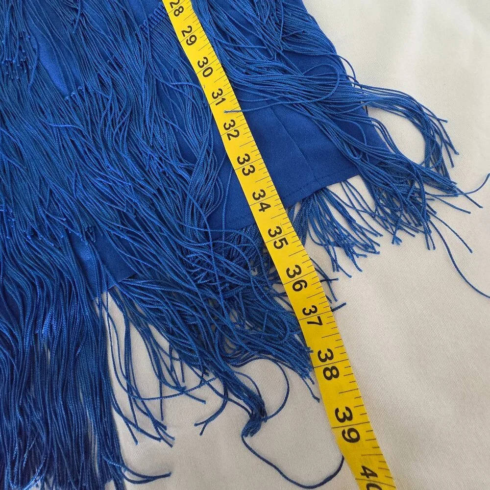 Showpo Siofra Mini Dress Blue Zig Zag Fringe Tassel Party Festival US 14 / EU 46 - Picture 10 of 16